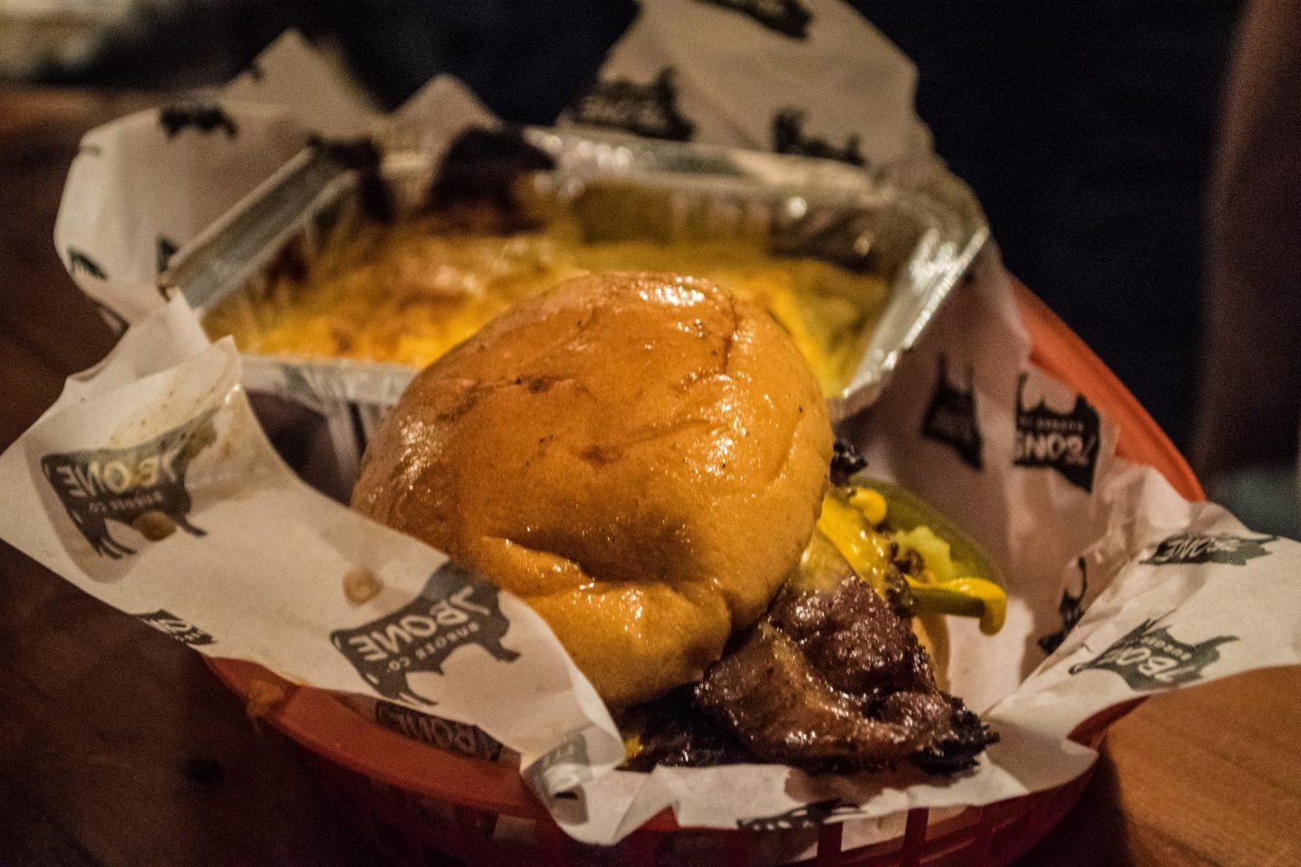 burger and mac and cheese